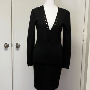 French Connection Deep V Black Dress with Lace up